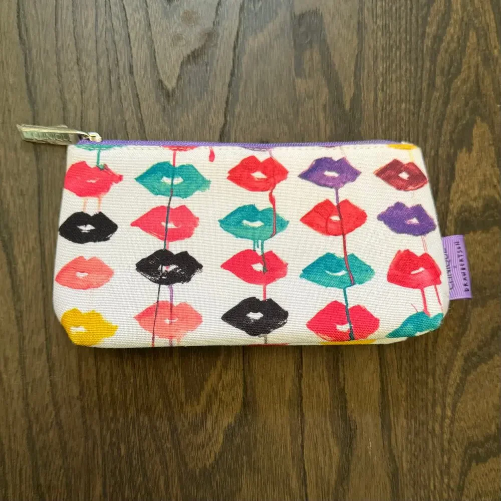 Clinique x Drawbertson Drippy Lips Cosmetic Makeup Bag Pouch Multicolor NWOT